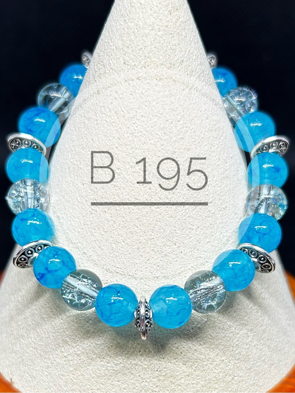 Turquoise Beaded Stretch Bracelet with Silver Accents